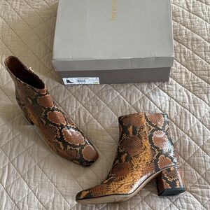 Franco Sarto Marquee Brown/Tan  Leather Snake Print Ankle Booties. Great Shape!